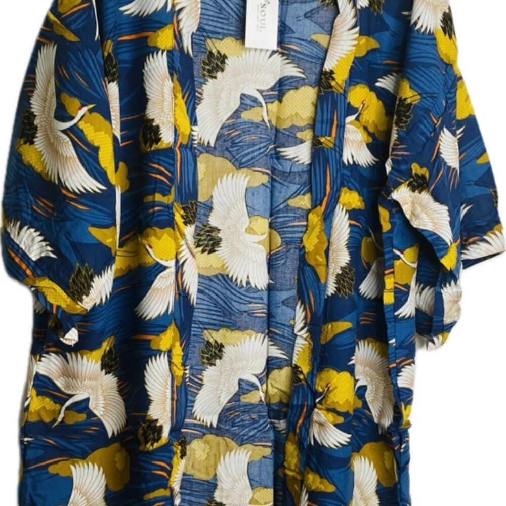Kimono - Women's Flying Crane Print. One Size. Short Sleeve. - Picture 4 of 11